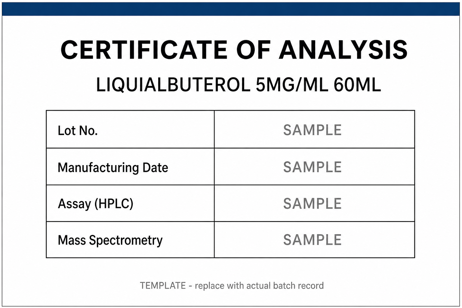 SAMPLE COA template for Albuterol 5MG/ML 60ML