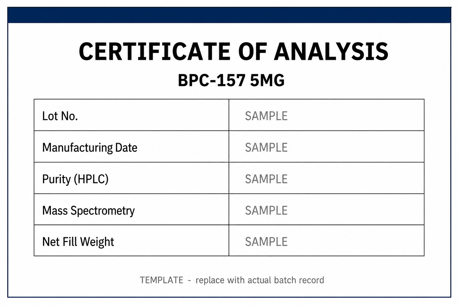 SAMPLE COA template for BPC-157 5MG
