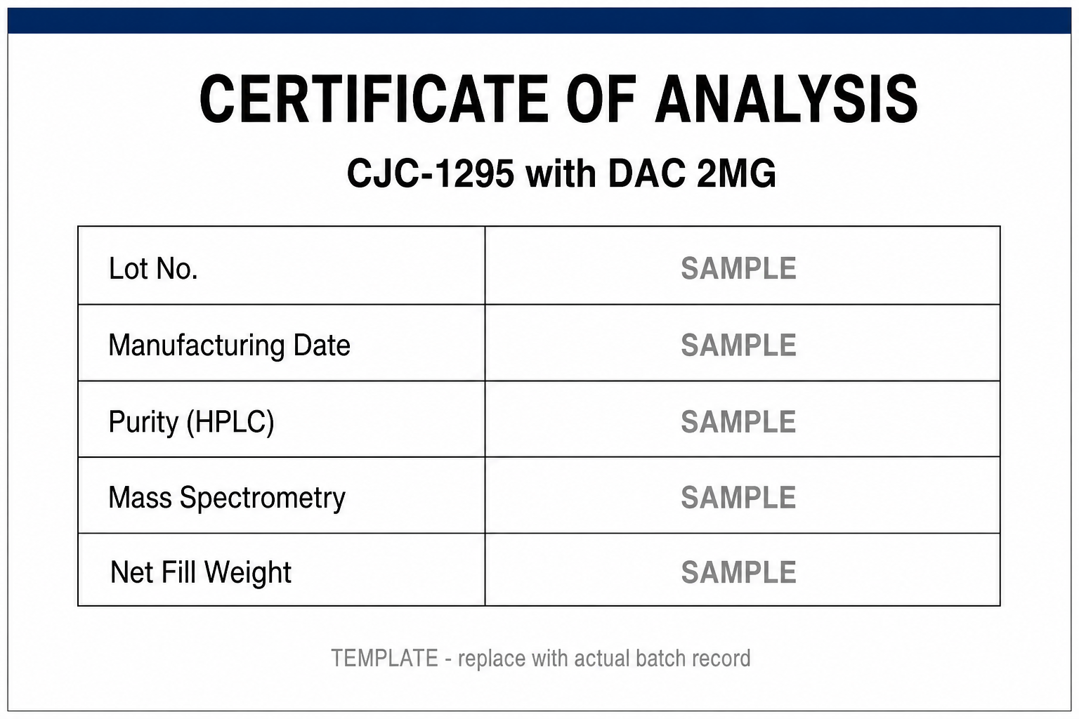 SAMPLE COA template for CJC-1295 with DAC 2MG