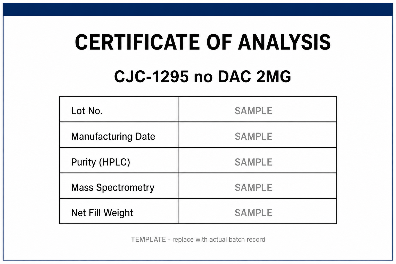 SAMPLE COA template for CJC-1295 no DAC 2MG