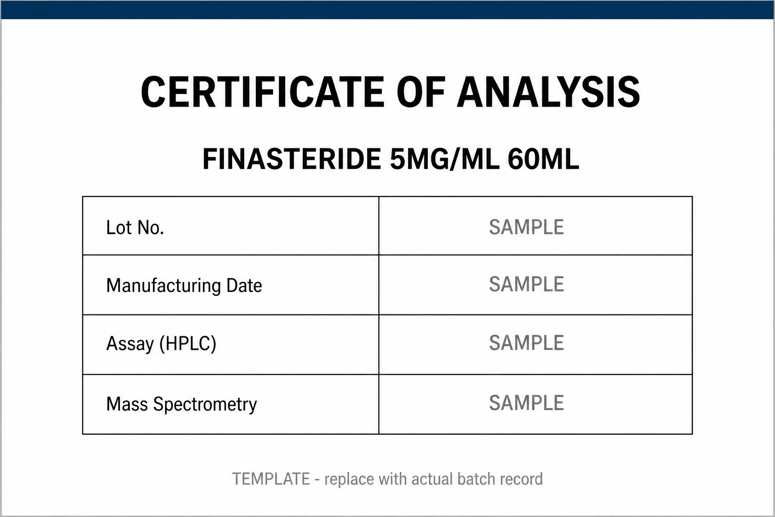 SAMPLE COA template for Finasteride 5MG/ML 60ML
