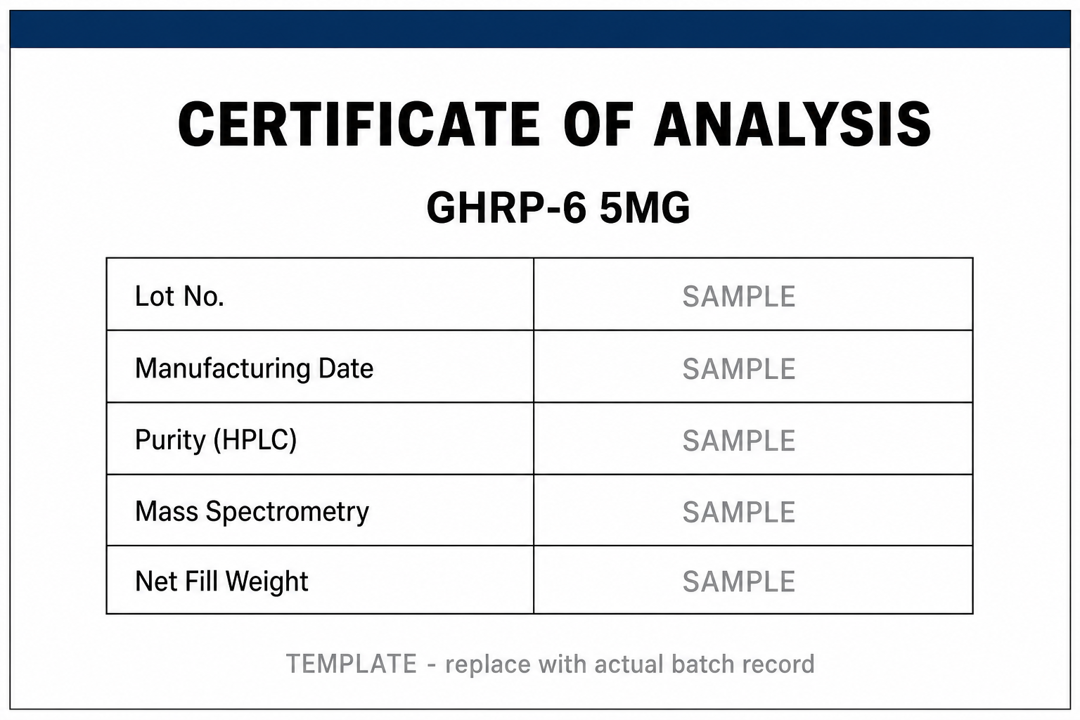 SAMPLE COA template for GHRP-6 5MG