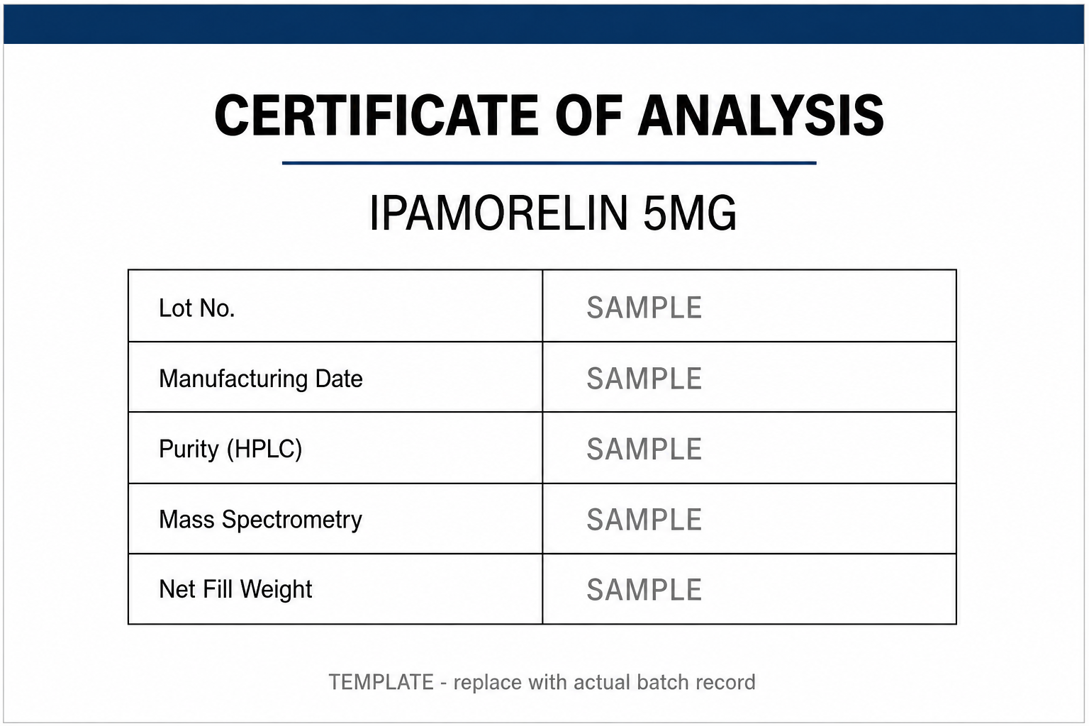 SAMPLE COA template for Ipamorelin 5MG