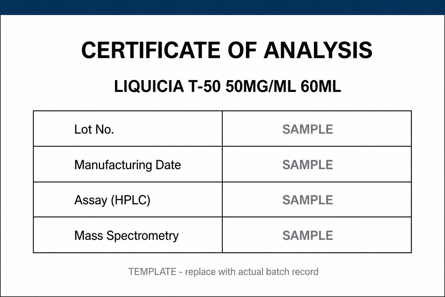SAMPLE COA template for Cialis T-50 50MG/ML 60ML
