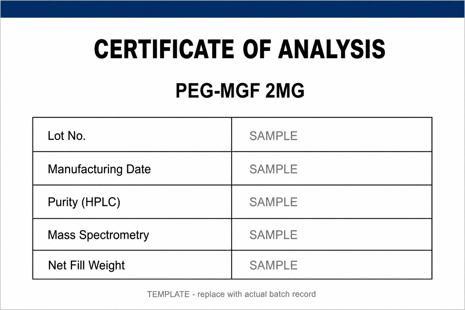 SAMPLE COA template for PEG-MGF 2MG