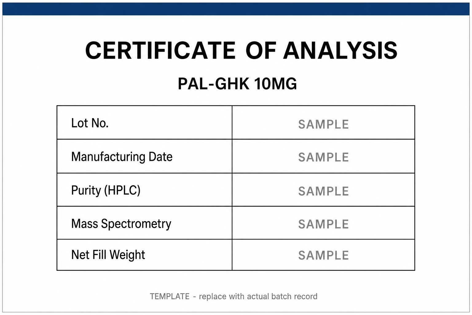 SAMPLE COA template for PAL-GHK 10MG