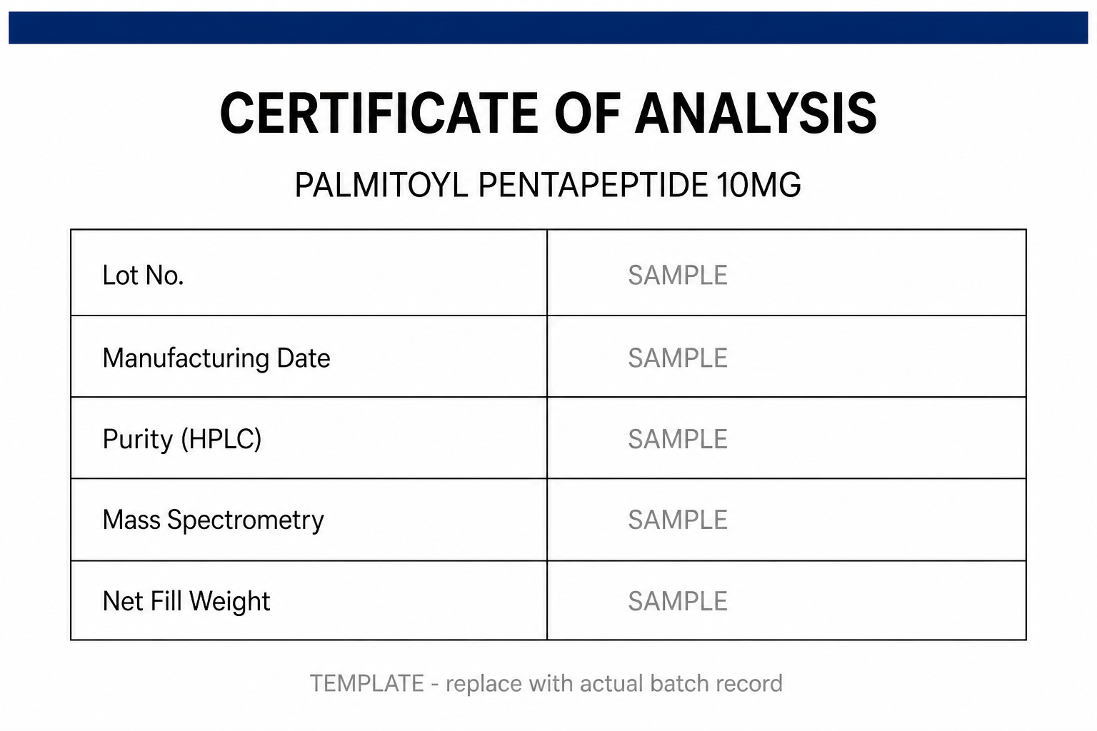 SAMPLE COA template for Palmitoyl Pentapeptide 10MG
