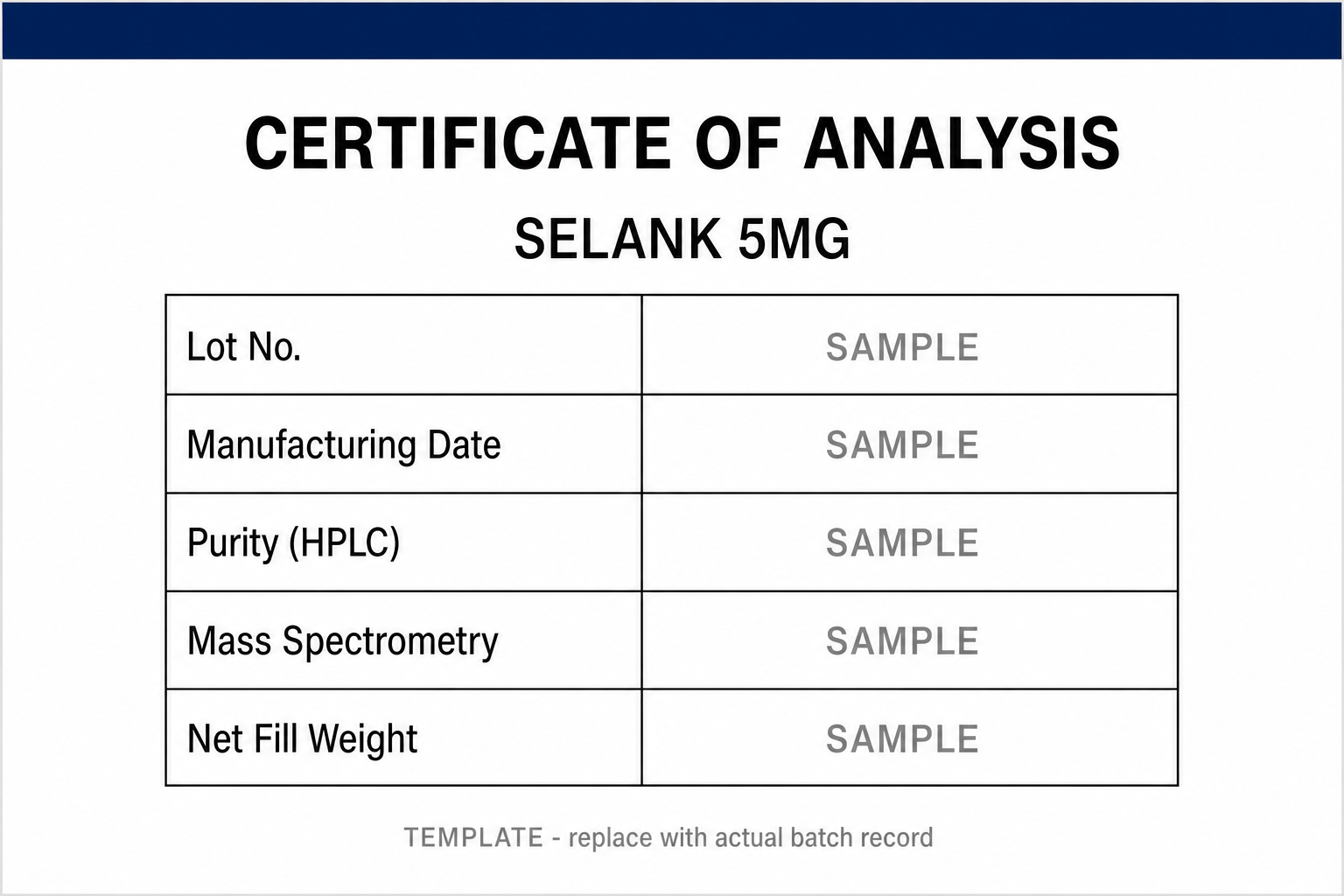SAMPLE COA template for Selank 5MG
