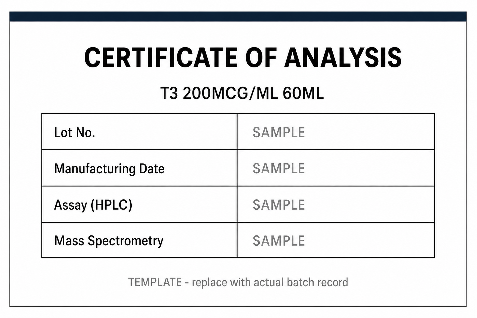 SAMPLE COA template for T3 Liothyronine 200MCG/ML 60ML