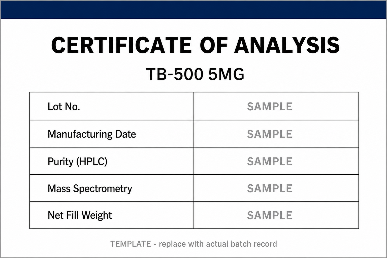 SAMPLE COA template for TB-500 5MG