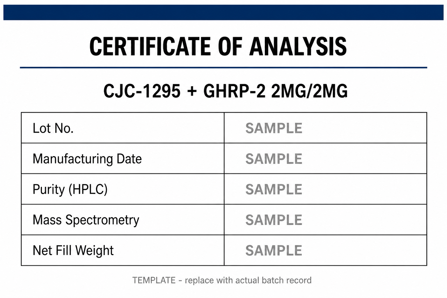 SAMPLE COA template for CJC-1295 + GHRP-2 2MG/2MG