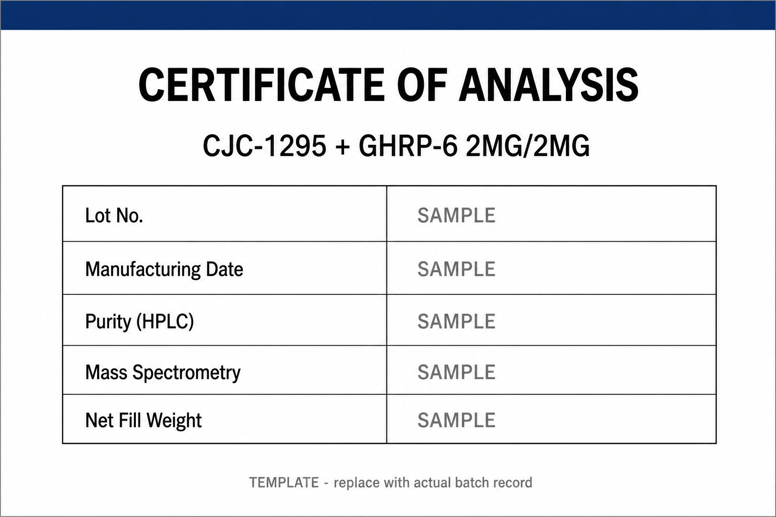 SAMPLE COA template for CJC-1295 + GHRP-6 2MG/2MG